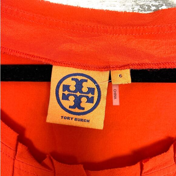 Tory Burch Womens 6 Orange Silk Sleeveless Pleated Designer Dress Blouse Top - Picture 4 of 6